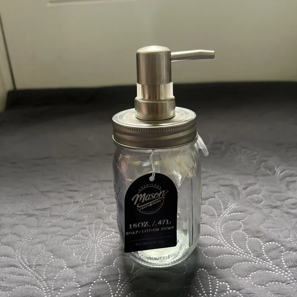 Mason Craft & More Soap/Lotion Pump Bottle Farmhouse Cottage Kitchen Bath 16 OZ